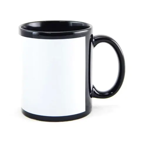 Caneca de porcelana preta com tarja personalizada