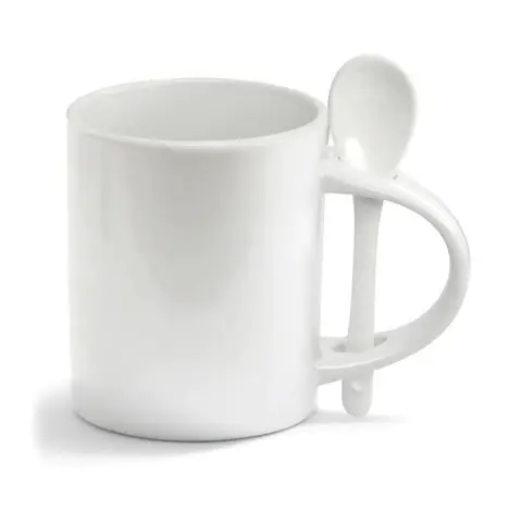 Caneca porcelana interior e alça reta c/ colher - 325 ml branca