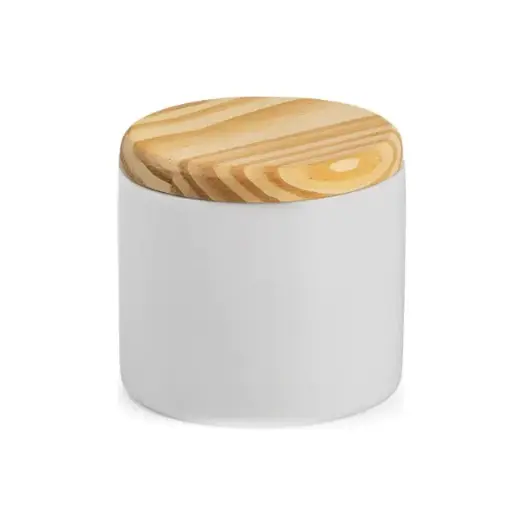 Pote porcelana pequeno com tampa de bambu